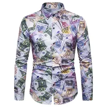 Miicoopie мужские рубашки с длинным рукавом для лета, повседневные рубашки с принтом денег, гавайская рубашка, мужские рубашки