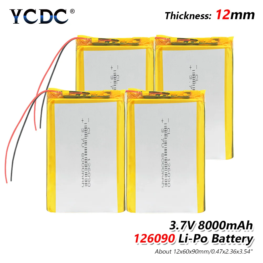 

126090 3.7v 8000mAh lithium ion rechargeable Polymer battery Replacement With PCB for MP4 MP5 GPS POWER BANK Tablet MID Toys