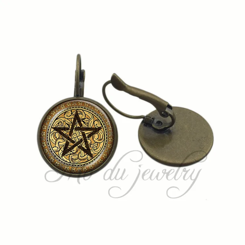 Ace of Pentacles серьга Таро пентаграмма серьги из стекла кабошона Золотой Пентакль клипсы виканское украшение