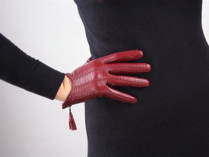 Сенсорные перчатки из натуральной кожи импортируется из козьей кисточкой молнии Короткие Стиль Для женщин перчатки Женская мода вождения
