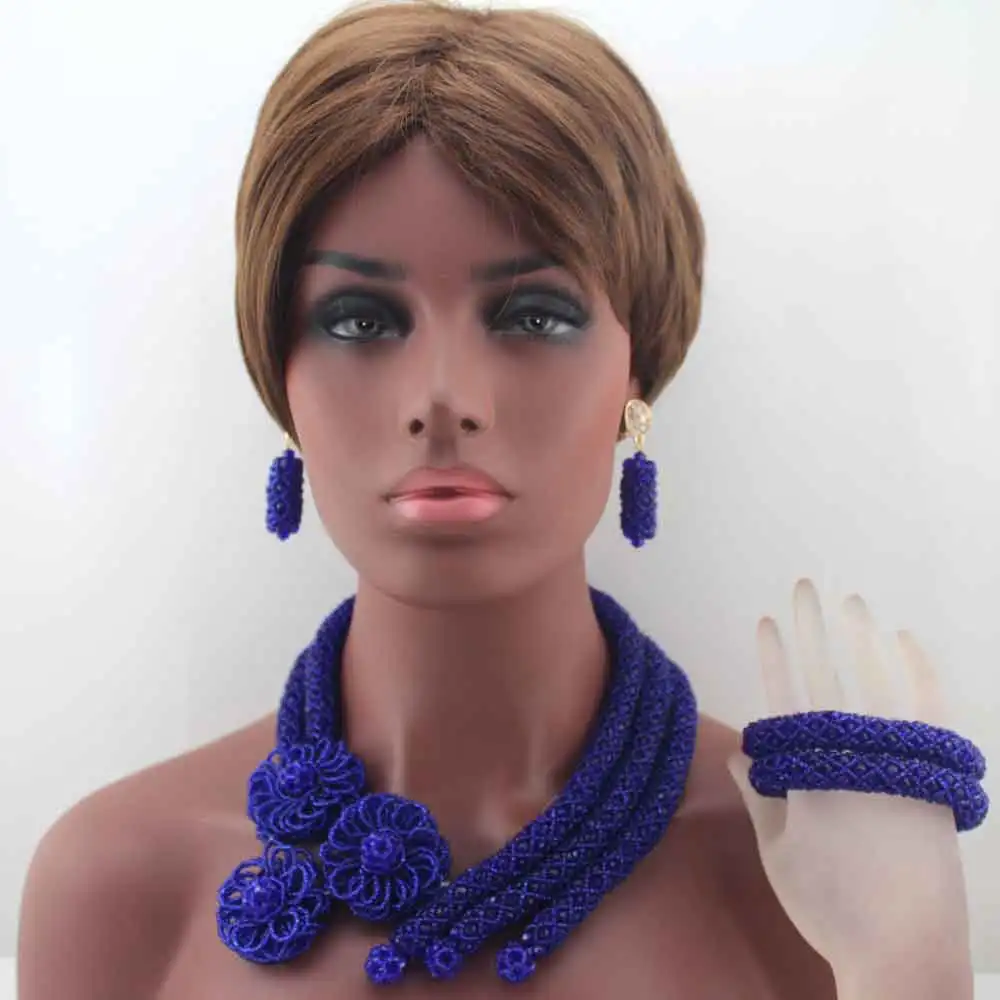 

African Crystal Wedding Beads Jewelry Set Royal Blue Flower Indian Handmade Jewelry Bridemaid Jewelry Set Free Shipping HD8555