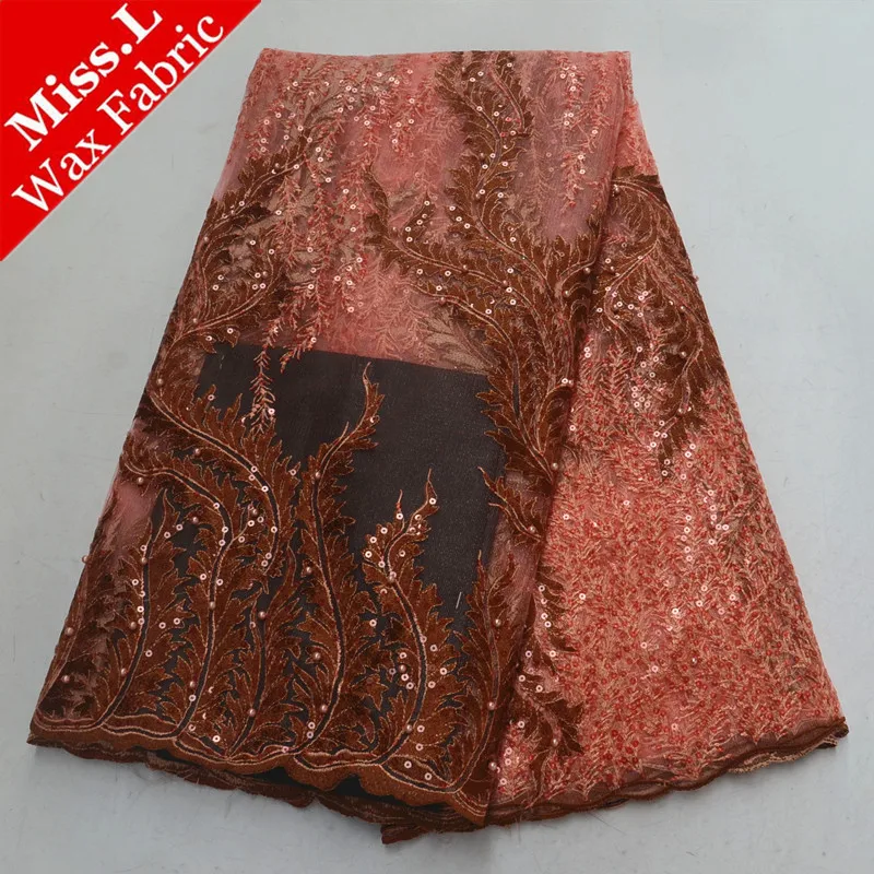 

New design african voile lace fabric embroidery with sequins 5 yards/pcs french net lace fabric for nigerian women party dresses