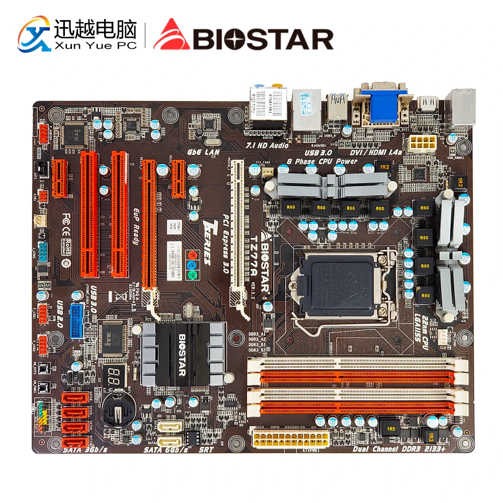 

BIOSTAR TZ77A Desktop Motherboard Z77 LGA 1155 DDR3 32G SATA3 USB3.0 VGA DVI HDMI ATX