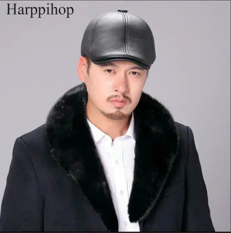 100% real Genuine leather hat male quinquagenarian hat cowhide casual beret cap autumn and winter forward cap image_2