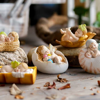 

Nordic Furnishings Resin Elf Figurines Angel Baby Sleeping In Peanut Shell Decor Crafts Creative Baby Miniatures Home Decor Gift