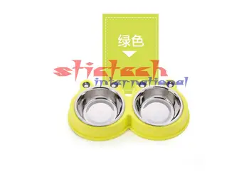 

by dhl 50pcs Pet Cat Puppy Dog Bowel Food Dish Water Feeder Stainless Steel Double Bowels High Grade Anti-skid Pet Bowel