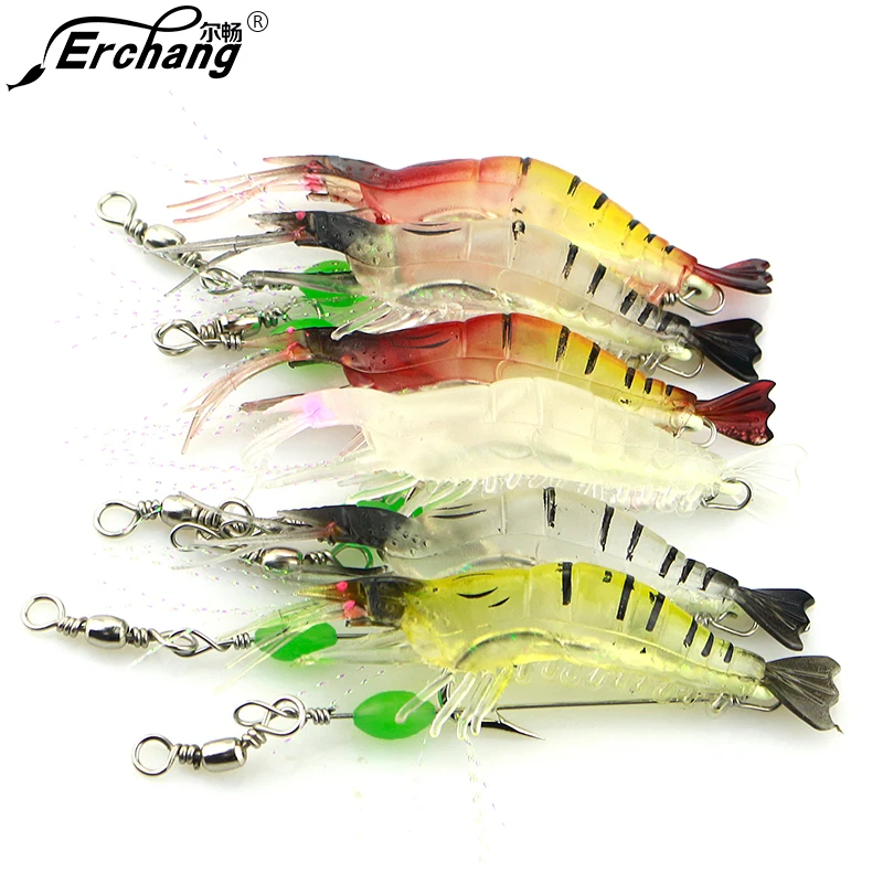 

Night Luminous Artificial Shrimp Lures Soft Lure Bait with Long Stainless Steel Wire Barrel Swivel Lure Connector for Fishing
