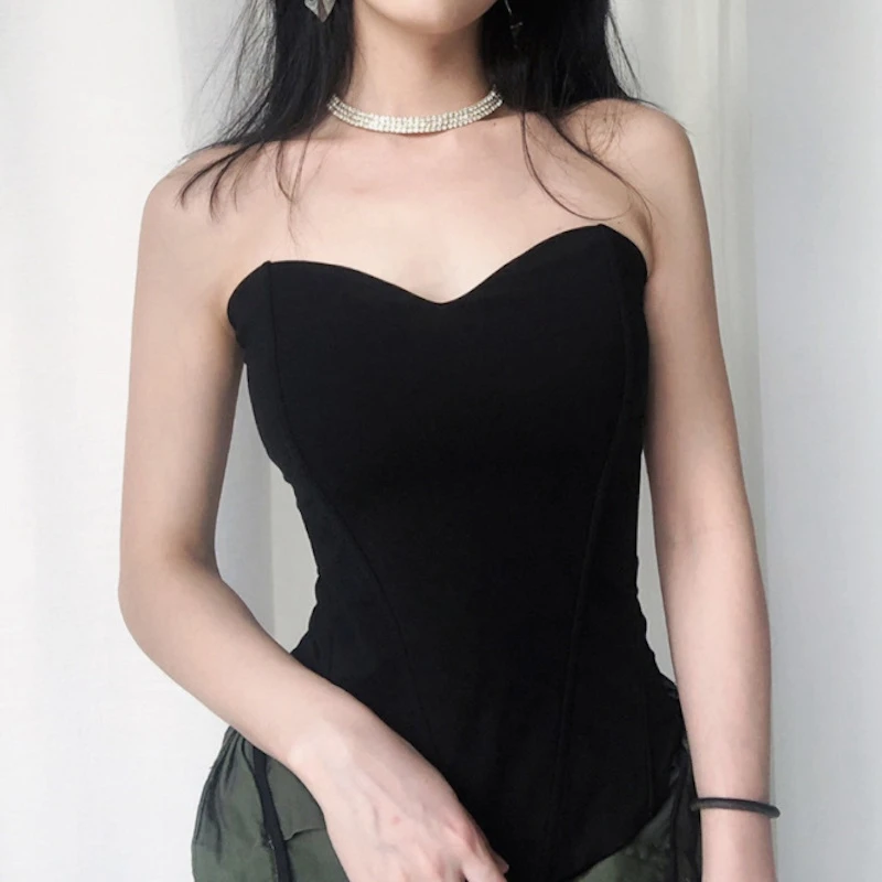 Black White Tube Tops Strapless Top Strapless Shirt Vintage Sleeveless Off The Shoulder Crop Top Women Tube Tops