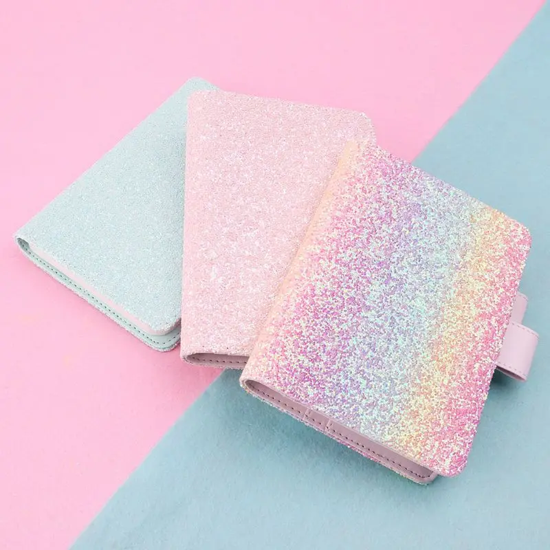 A6 Sequin Notebook Diary Weekly Planner Journal Agenda Organizer Travelers Faux Leather Cover Book