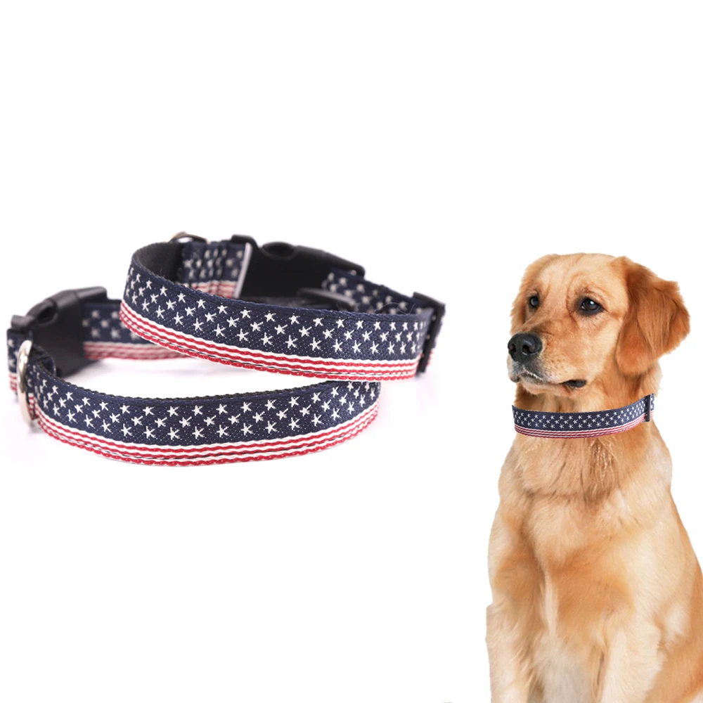 

Dog Collar Nylon Webbing Pet Collar American Flag Theme Print Adjustable for Small Medium Large Dogs Walking Training