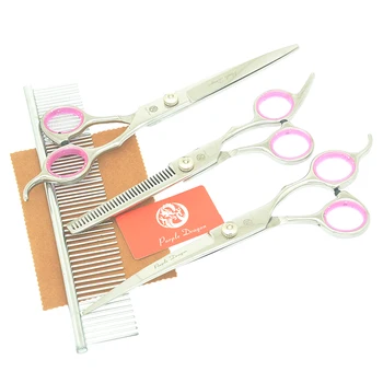 

Purple Dragon 7.0" Dog Scissors Set Pet Grooming Scissor Straight Shears Curved Shear Thinning Clipper Hair Cutting Tool LZS0754