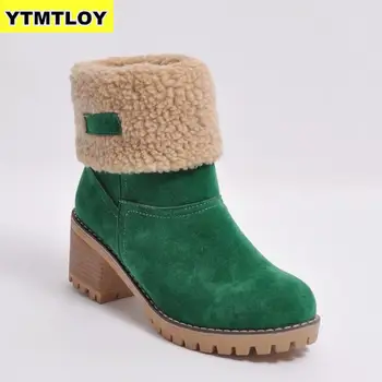 

Women's Boots Ladies Winter Round Toe Shoes Flock Warm Slip-On Outdoor PU Leather Short Bootie Snow Boots Botas Mujer All Boot