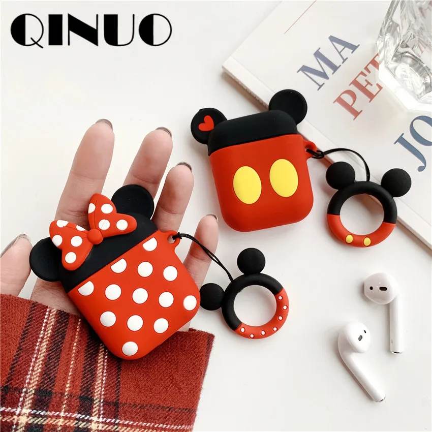 

Case for Airpods 2 1 Mickey Minnie Cover For air pods Box Key Ring Strap Cute Cartoon Silicone Bluetooth Earphone Funda Coque