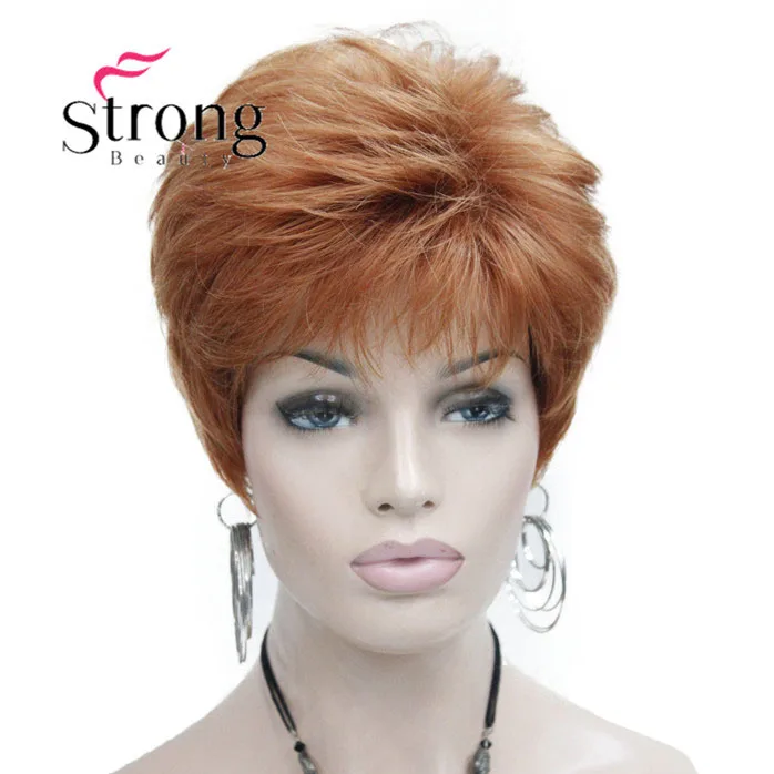 StrongBeauty очень короткие оранжевый коричневый блондинка Высокая термостойкие полный синтетический парик выбор цвета