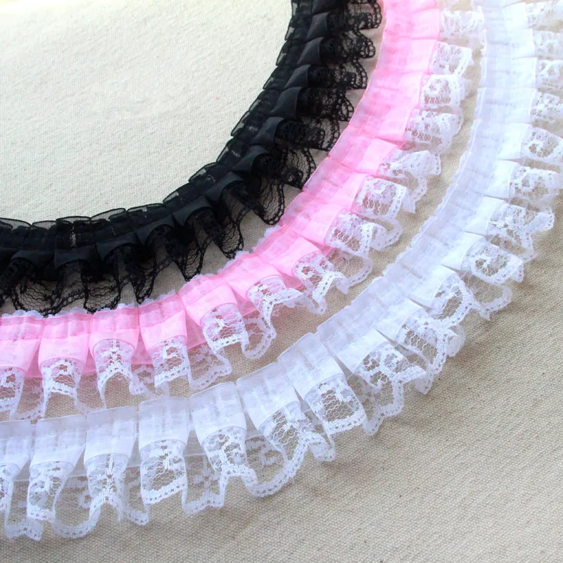 

White Ruffles Hollow Out Lace Trim Net Yarn Folds Lace Fabric Hem Dress Child DIY Clothing Accessories