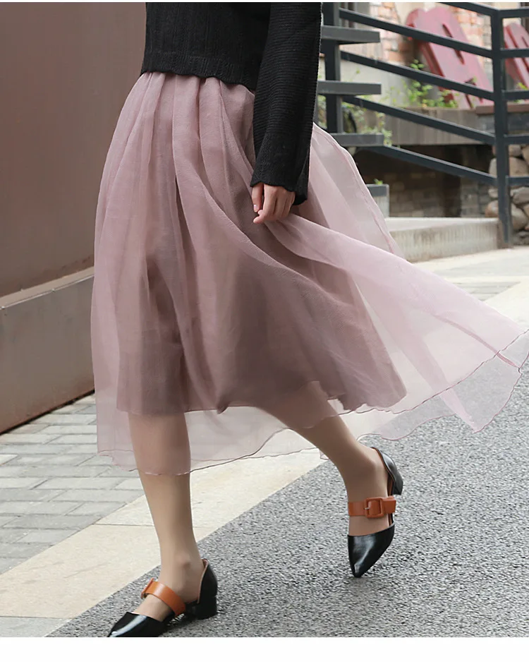 Юбки Осенняя плиссированная юбка черная органза юбка-одуванчик Высокая талия Грация юбка-зонтик девушка