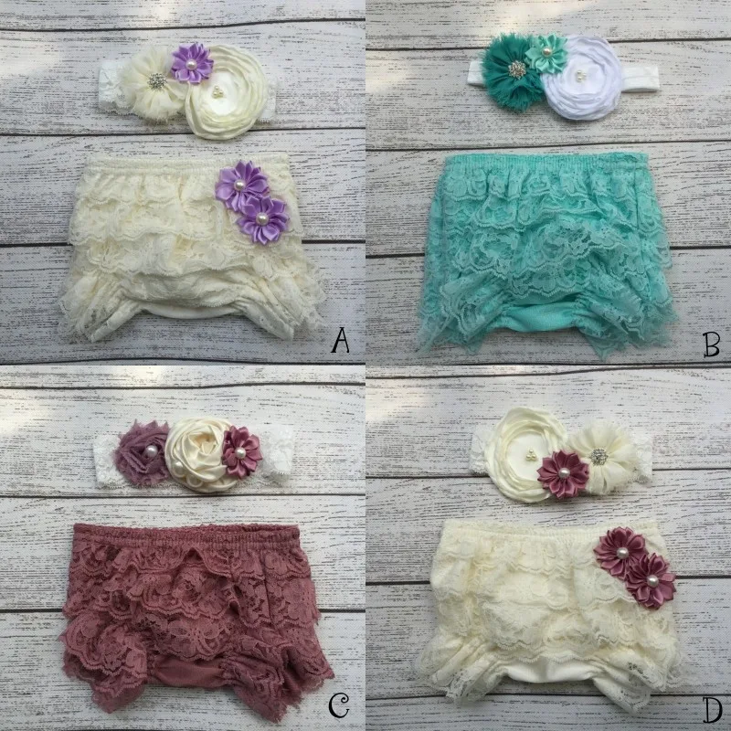 Image Baby Lace Ruffle Shorts Matching Baby Headband   Baby Girl  Diaper Covers  Baby Ruffle Bloomer