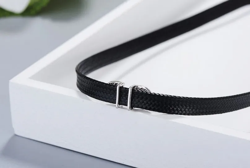 RNAFASHION ожерелье s& Подвески чистое серебро черная оплетка колье ожерелье ювелирные изделия для женщин
