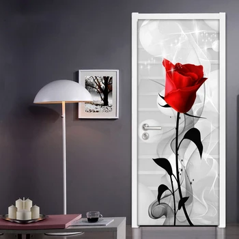 

Red Rose Flower Creative DIY Self-adhesive Door Sticker Living Room Bedroom Bathroom Door Decoration PVC Waterproof Wall Mural