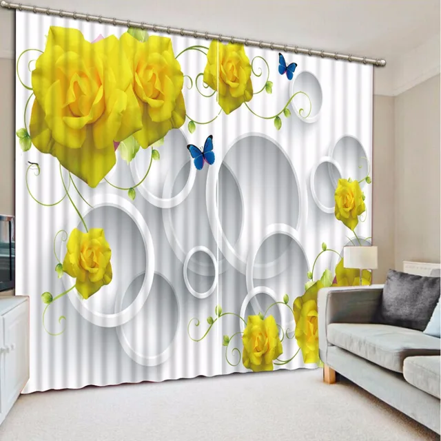 Custom Any Size 3D Curtain Blackout Shade Window Curtains Yellow Rose Blue Butterfly Circle Curtain Minions Window Curtain