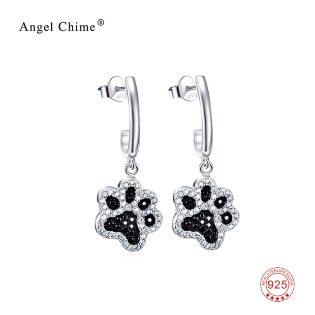 Sweet Black White Crystal Dog Paw Print Earring 925 Sterling Sweet Black White Crystal Dog Paw Print Earring 925 Sterling Silver Drop Earrings Fashion Jewelry