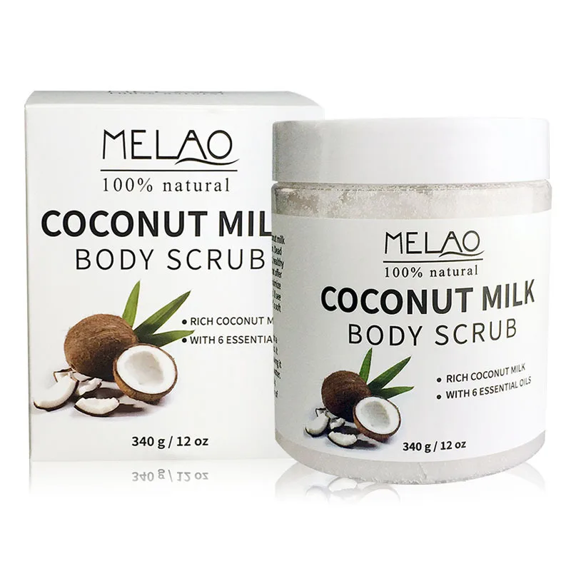 

MELAO 340g/12oz 100% Natural Arabica Coconut Milk Body Scrub with Dead Sea Salt, Almond Oil and Vitamin E