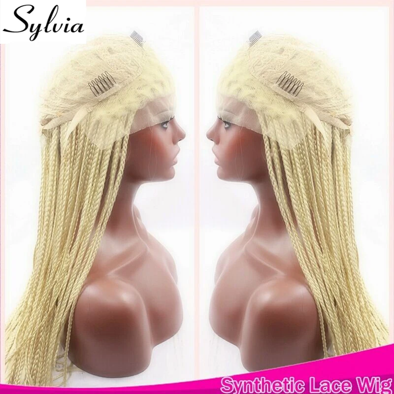 

Sylvia 613# Micro Braiding Synthetic Lace Front Wigs Free Parting 260% Density Braided Box Braids Heat Resistant Fiber Hair