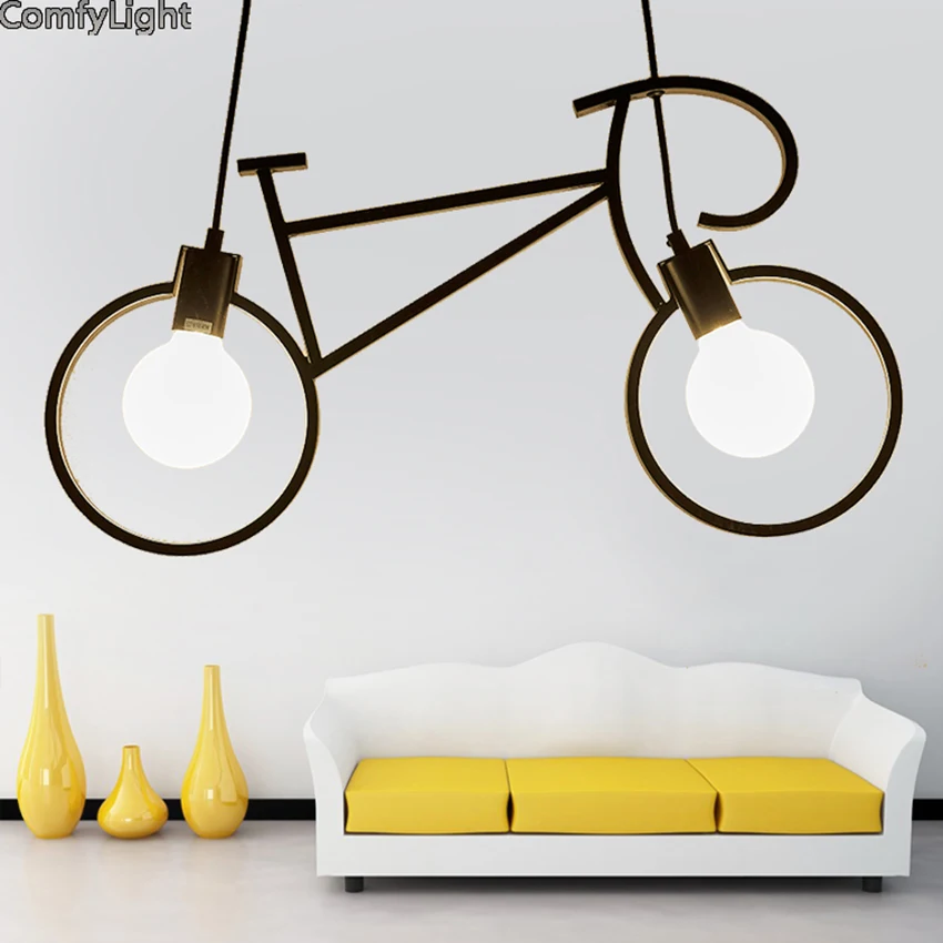 Nordic Creative Bicycle Iron Pendant Light Children Room Black White