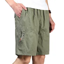 Men Shorts Summer Plus Size Cotton Elastic Waist Loose Army Green Male Cargo For Man Casual Short-Pants A3369