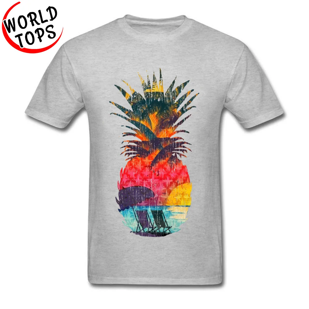 Fashionable Tops T Shirt Labor Day Faddish Crewneck 100% Cotton Fabric Top T-shirts Men T-Shirt Vintage Summer Beach in Pineapple Vintage Summer Beach in Pineapple grey