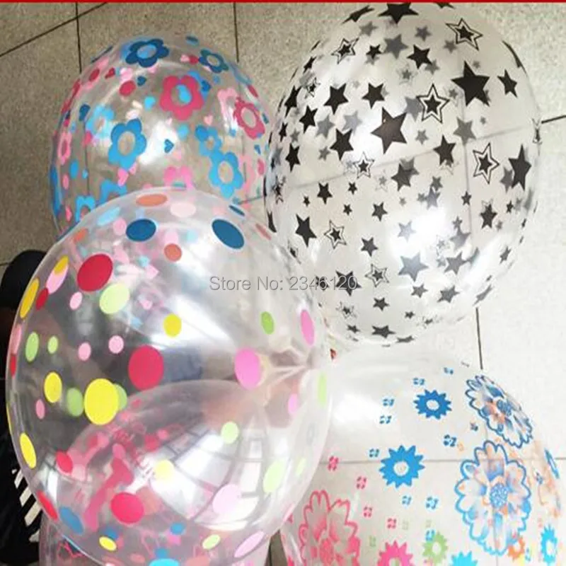 

50pcs /lot Transparent printing mixed color balloon 12 inch 2.5g transparent round balloon Christmas Halloween Birthday Balloon
