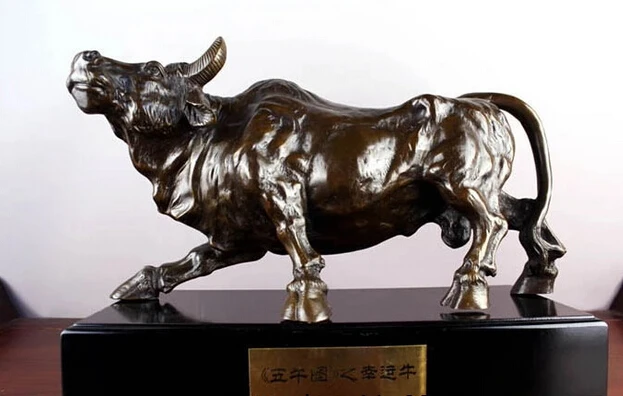 

wholesale factory 7 Chinese folk Feng Shui Copper Bronze lucky Zodiac Year Ox Bull Oxen Cow Statue
