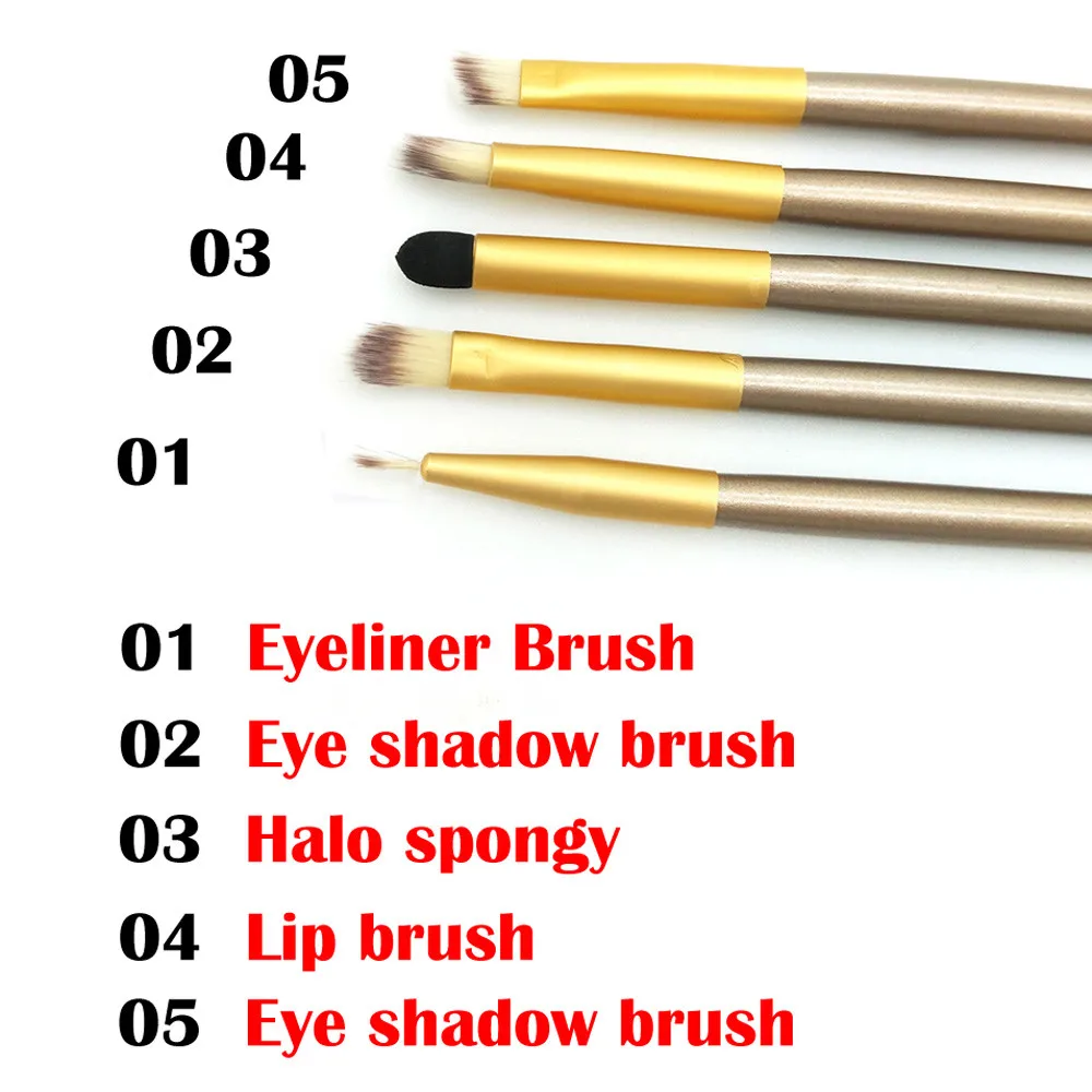 HAICAR 5Pcs Champagne Gold Cosmetic Brush Set Makeup Tool Kit Eye Shadow Foundation Powder Contour Eye Make up Wooden Brushes HAICAR 5Pcs Champagne Gold Cosmetic Brush Set Makeup Tool Kit Eye Shadow Foundation Powder Contour Eye Make up Wooden Brushes