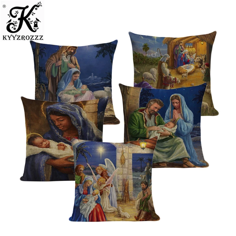 

Oil painting World famous Mary Jesus The girl with the pearl Printed throw pillow cushion cover case for sofa home Dropshipping