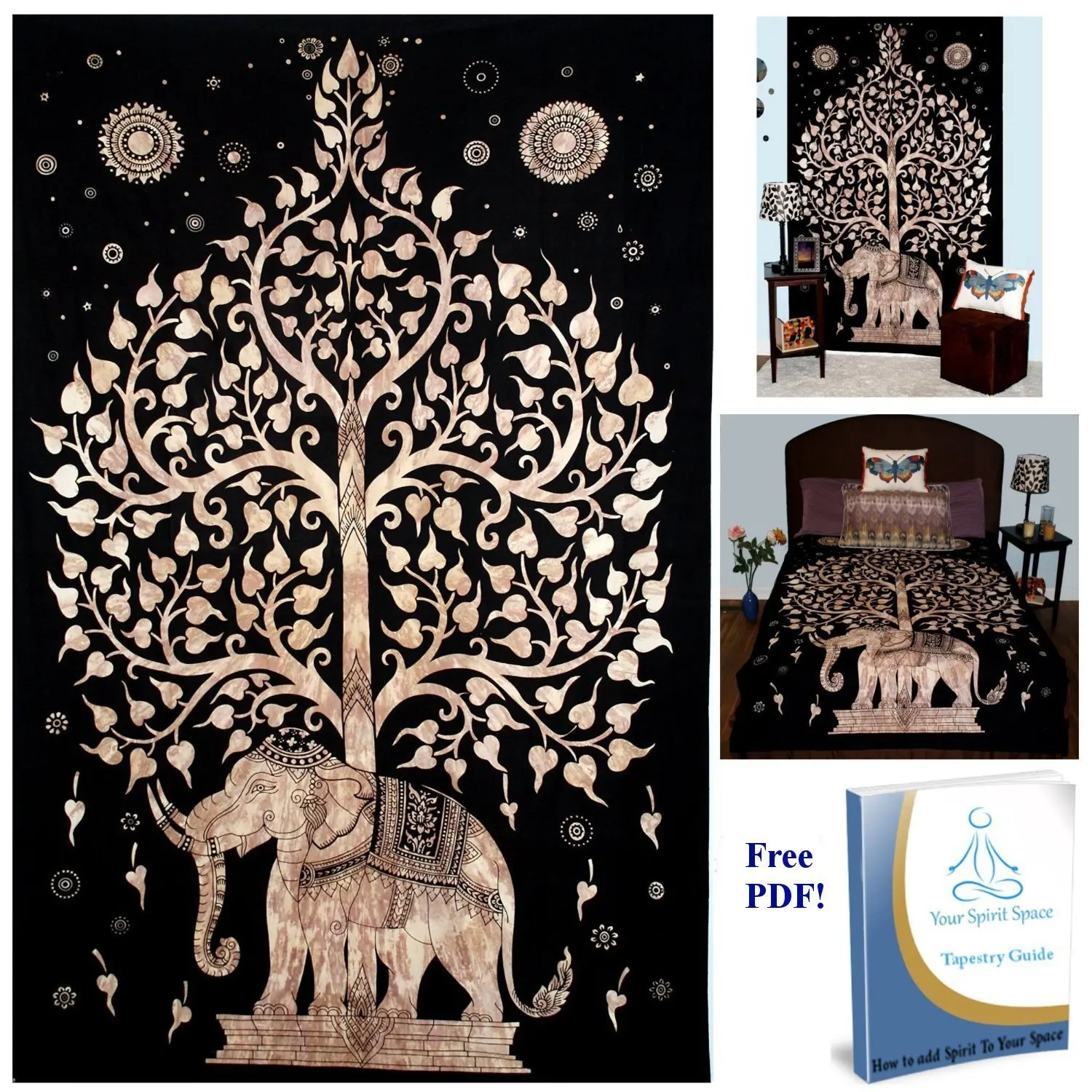 

New Indian Elephant Tapestry Aubusson Colored Printed Decor Mandala Tapestry Religious Boho Wall Carpet LivingRoom Blanket Mat