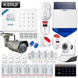 KERUI беспроводной Wi Fi GSM дома охранной сигнализации системы с движения PIR сенсор IP камера детектор газа детекторы дыма