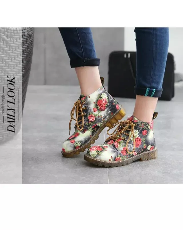 CYOSO/модные классические женские ботинки г., весенние женские ботинки на шнуровке женская обувь на плоской платформе Ботинки martin с цветочным принтом