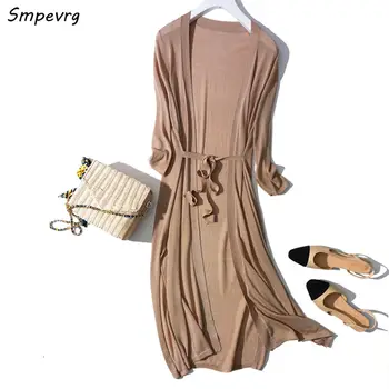 

Smpevrg spring summer ladies cardigan women sweaters long style thin sweaters women cardigans linen knit female knitted overcoat