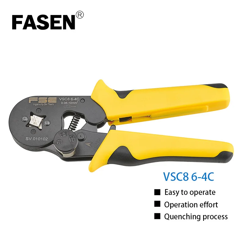 

FASEN VSC8 6-4C Crimping Pliers Hand Crimper Tool Crimp Range 0.08-10mm2 Quadrilateral Tube Bootlace Terminal Pliers