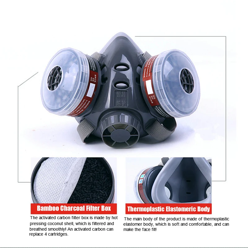 2IN1 половина уход за кожей лица газа маска Пылезащитная маска с анти-противотуманные очки угольный фильтр дыхание респираторы для Аэрограф
