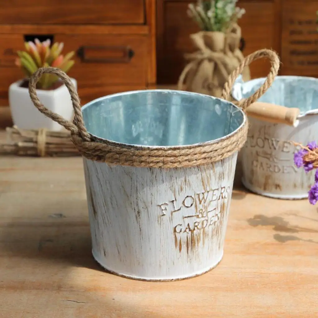 3pcs Garden Metal Flower Pot Wall Hanging Tin Baskets Bucket Plant Herb Planter Vase Wall Hanging