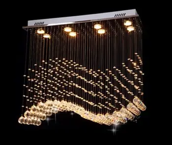 

Modern LED Restaurant Rectangular Chandeliers K9 Crystal Lamp LED Wave Crystal Light Bar Restaurant Living Room Lighting