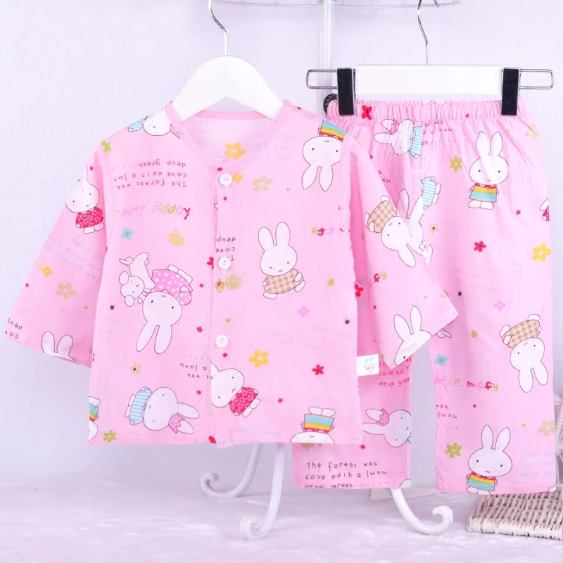 

Pajamas children's clothes thin air conditioning and artificial cotton silk long sleeve opening suit and household boy girl