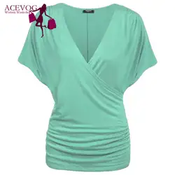 ACEVOG 2019 летние модные женские Кроссоверы с глубоким v-образным вырезом футболки женские высококачественные рукава летучая мышь спереди
