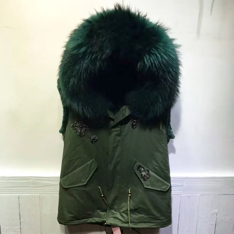 Winter Grote Kraag Vest Smaragdgroen fur binnen Hooded Korte versie Snake Kralen Jas Winter Grote Kraag Vest Smaragdgroen fur binnen Hooded Korte versie Snake Kralen Jas