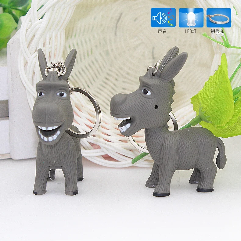 new hot sale creative donkey keychain with Led Flashlight Bag hanging keyring gift for students and women