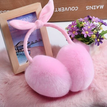 

Charming Winter Lovely Rabbit Fur Earmuffs Cute Warm Ear Cache Oreilles Warmers Comfort Plain Earmuffs For Women Girls