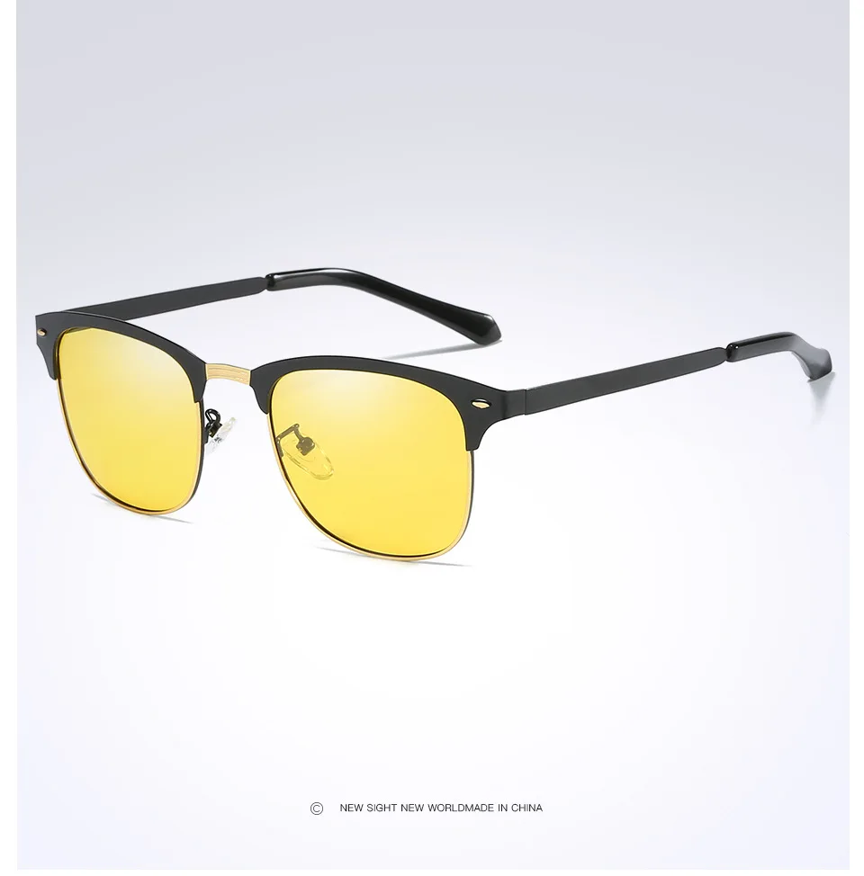 AOWEAR, Ретро стиль, с заклепками, желтые солнцезащитные очки, мужские, поляризационные, очки для ночного видения, унисекс, Круглые, солнцезащитные очки, полуоправа, Ретро стиль, Oculos Gafas