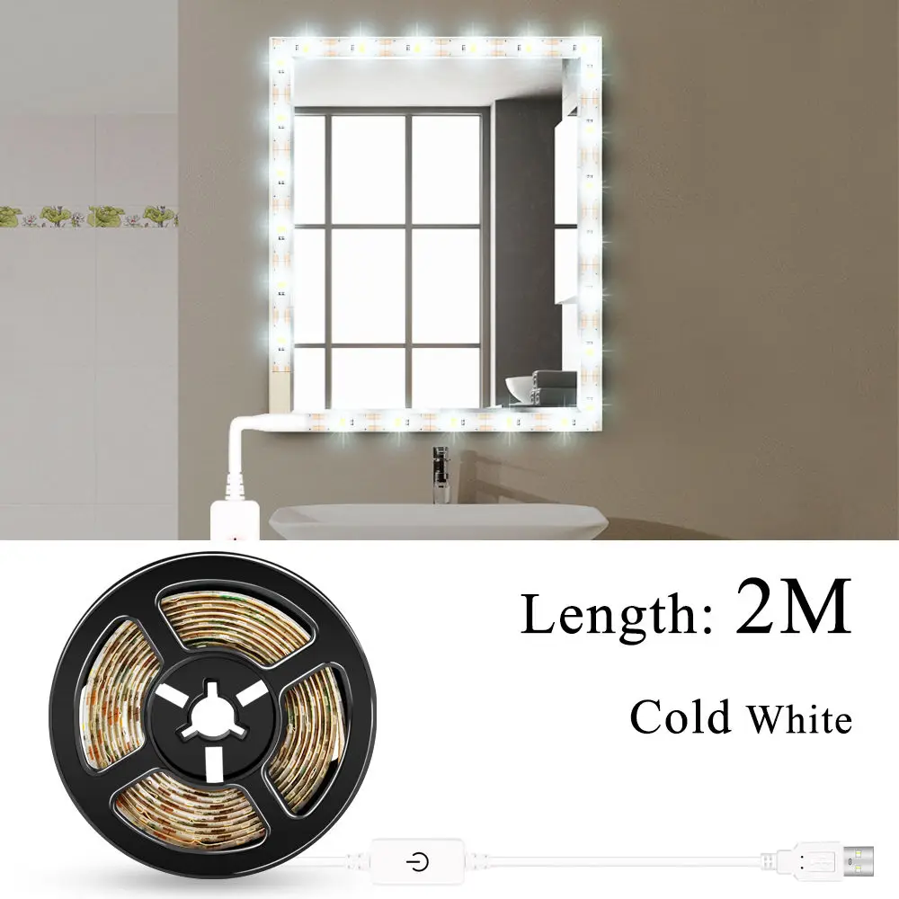USB White 2M 5W Makeup Vanity Mirror Light Strip Led USB Cable 5V Dimmable Dressing Table Lamp Tape Bathroom Make Up Cosmetic Mirror Lights Kit - Испускаемый цвет: USB White 2M 5W