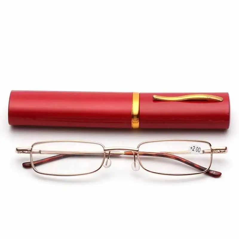 Iboode, ультралегкие очки для чтения, для мужчин и женщин, портативные, дальнозоркость, очки по рецепту, с ручкой, чехол, ретро, металлическая оправа, очки